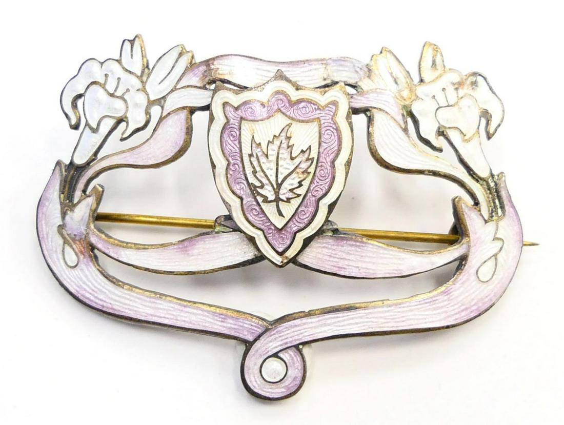 SIGNED ANTIQUE GUILOOCHE ENAMEL STERLING BROOCH (1 of 3)
