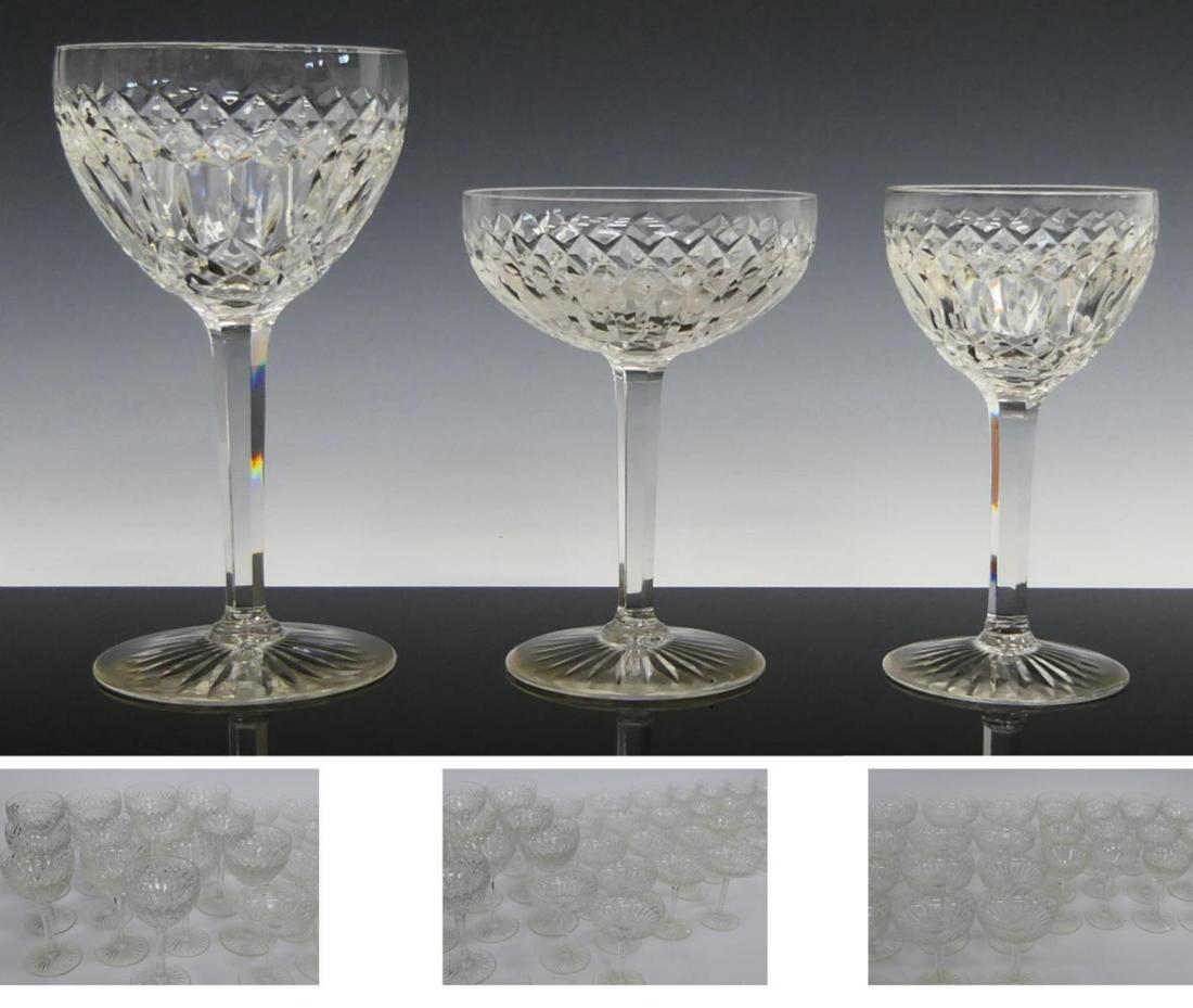 41pc VAL ST LAMBERT "OSRAM FANTAISIE" STEMWARE SET: A set of 41 pieces of Val St Lambert Belgian cut crystal stemware set in the "Osram Fantaisie" pattern. Issued in 1956 and discontinued in 1963. Set is to include 13 water goblets (approx. 7" x 3 7/8"