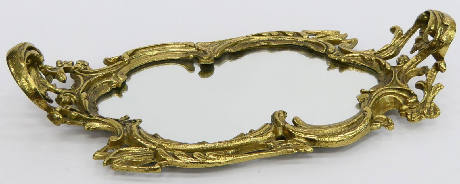 VINTAGE GILT VANITY MIRROR TRAY: VINTAGE GILT VANITY MIRROR TRAY, measures 19" length.