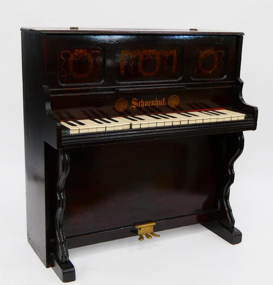 VINTAGE CHILDS SCHOENHUT LARGE PIANO: Piano plays nice measures 24" tall and 24" wide. From a local estate third party shipping required