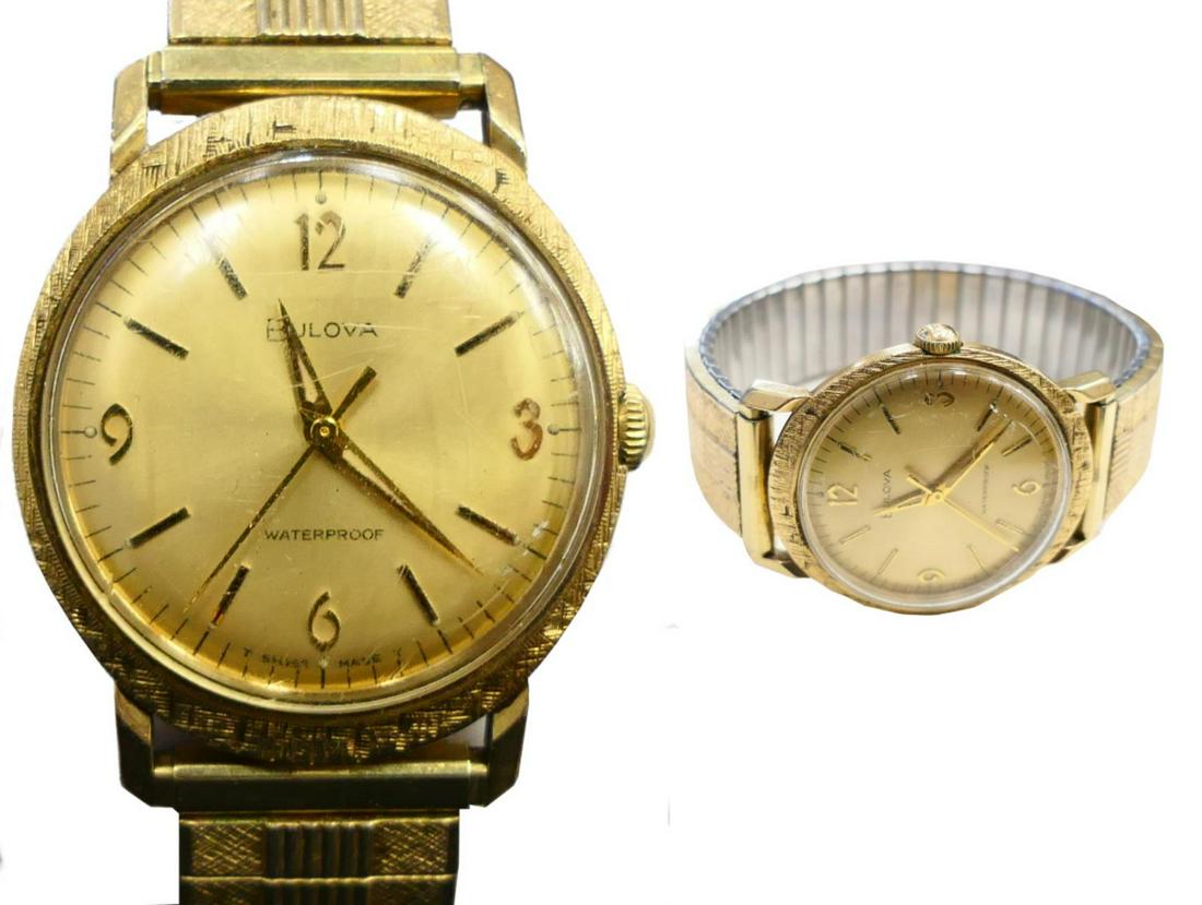 GENTS VINTAGE BULOVA GOLD PLATED WATCH: From a local estate , gold tone with gold tone dial. Third party shipping required