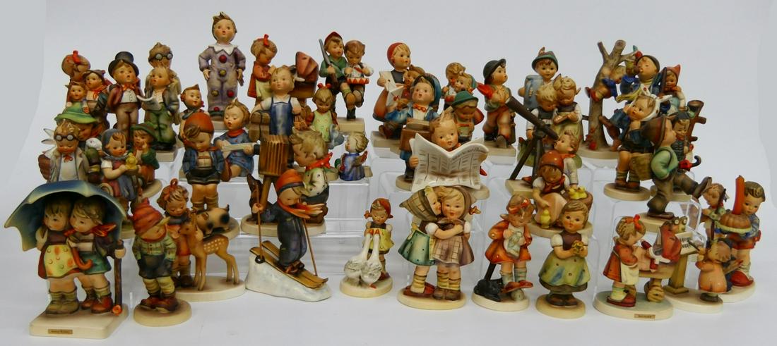 LOT OF 49 HUMMEL GOEBEL PORCELAIN FIGURES: A lot of 49 Hummel Goebel German porcelain figures. Tallest measures approx. 6 3/4" height (17.1cm).
