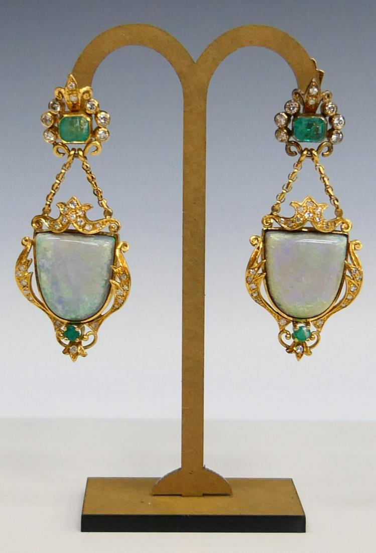 PAIR OF 18KT Y GOLD EMERALD OPAL DIAMOND EARRINGS (1 of 18)