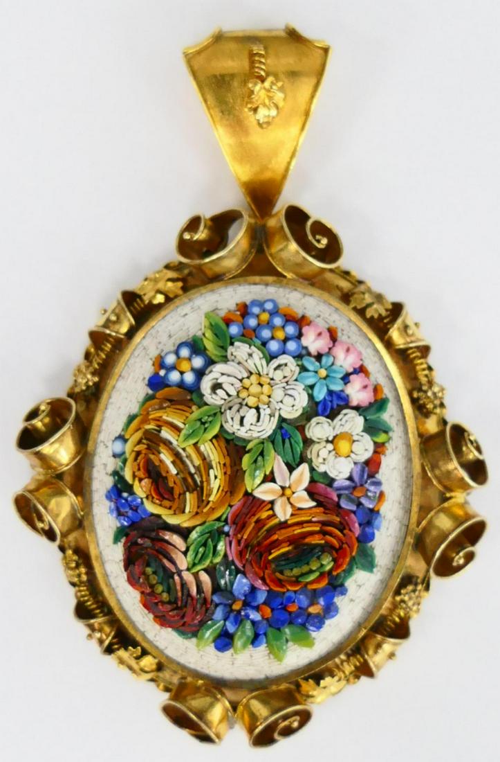 MAGNIFICENT MICRO MOSAIC 18KT Y GOLD LARGE LOCKET (1 of 7)
