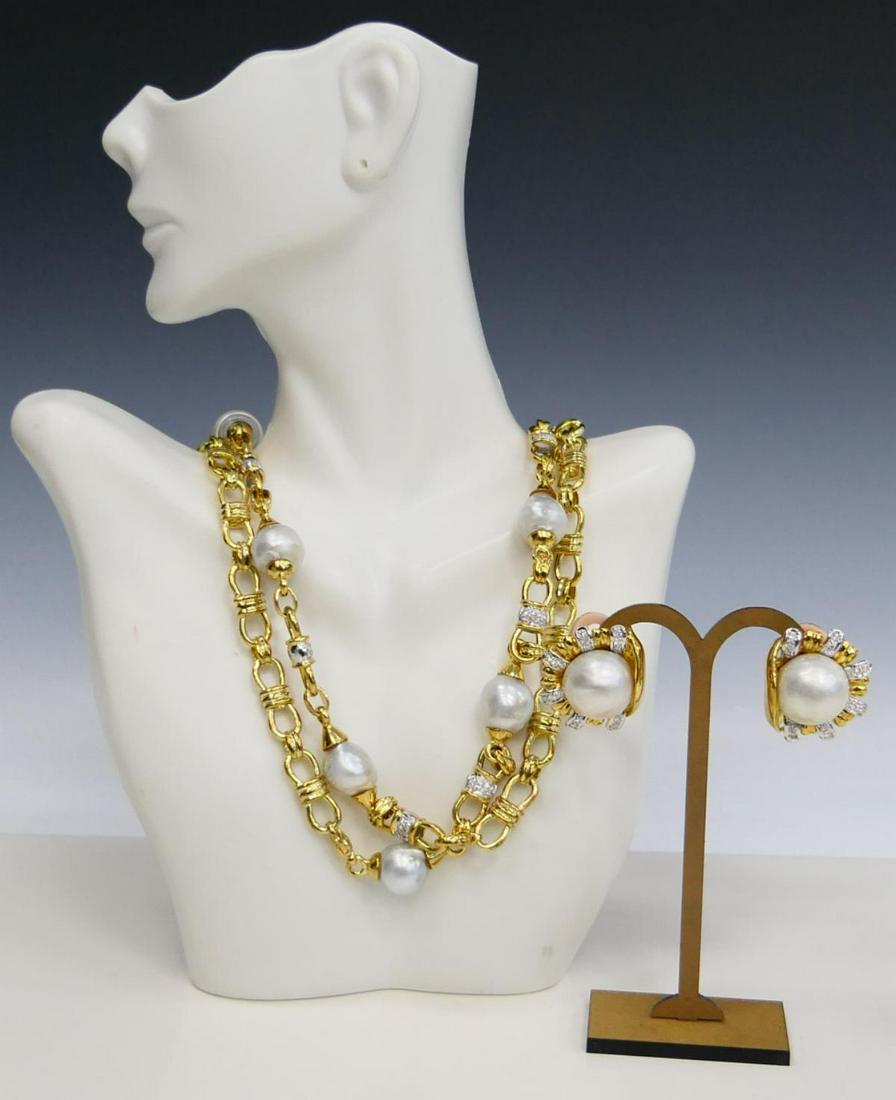 HEAVY 18KT Y GOLD SOUTH SEA PEARL & DIAMOND  SUITE (1 of 10)