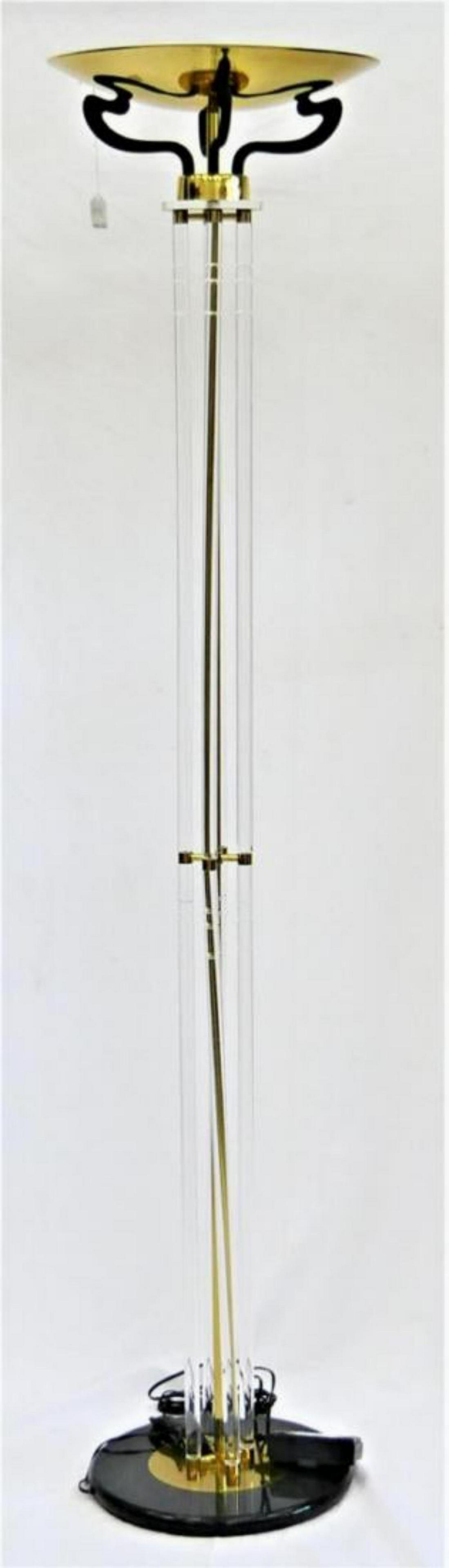 LUCITE & GILT BRASS TORCHIERE FLOOR LAMP (1 of 4)