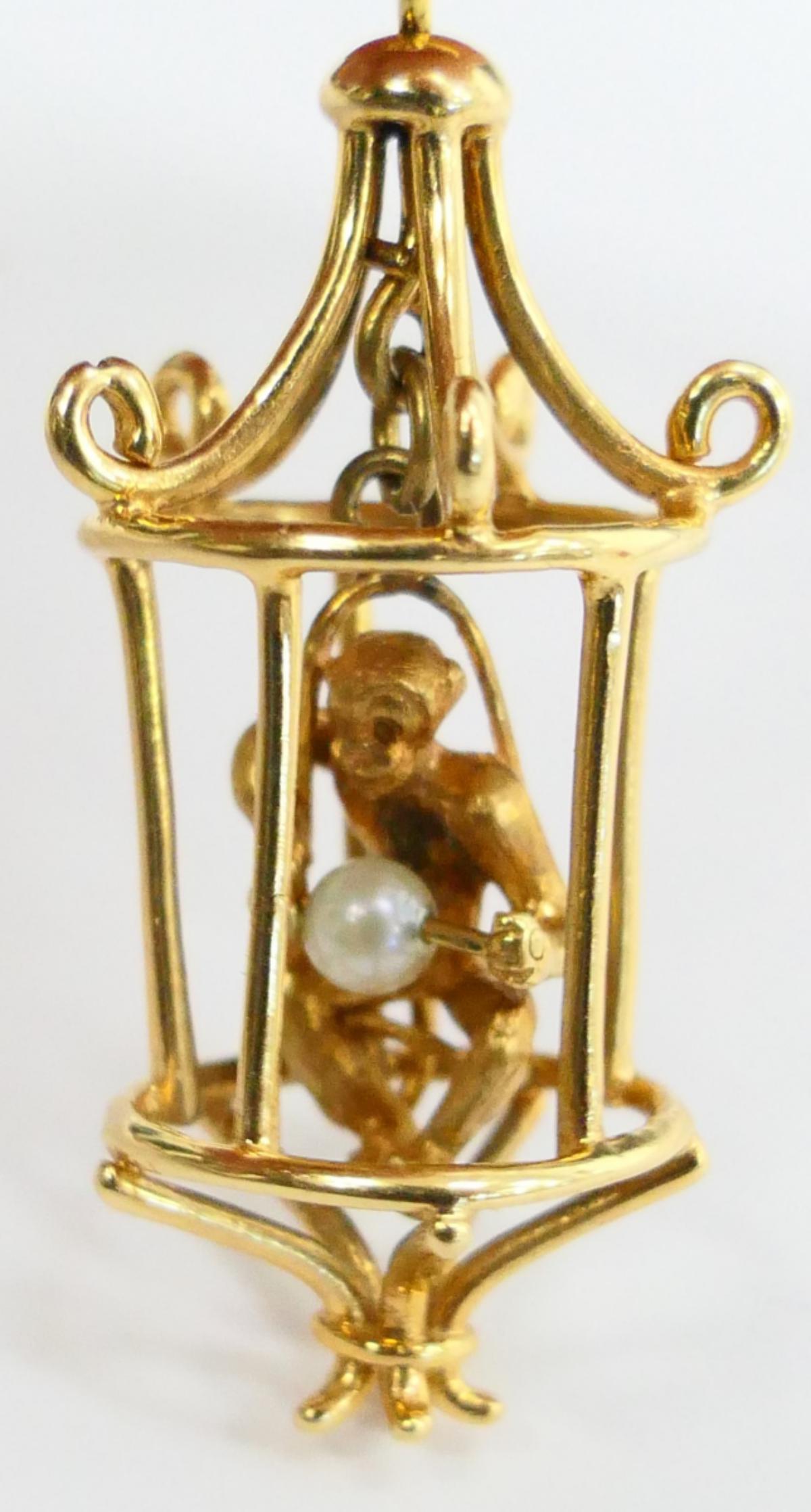 14KT Y GOLD CHARM OF MONKEY IN CAGE (1 of 7)