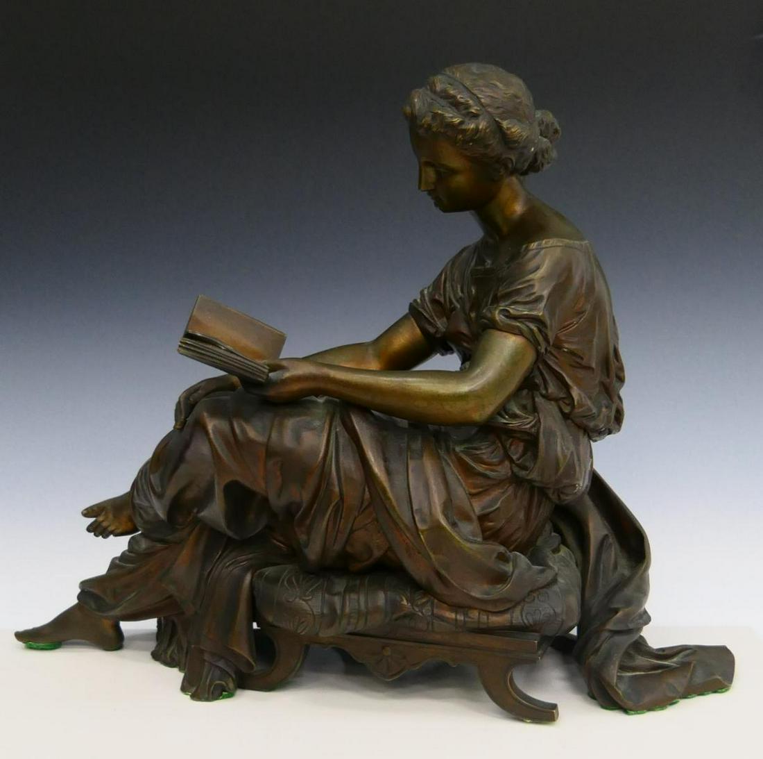 HEAVY BRONZE FIGURINE OF ROMAN WOMAN READING BOOK (1 of 9)