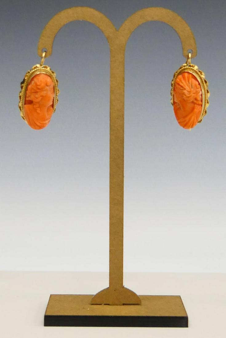 CHINESE PAIR OF ANGEL SKIN CORAL 14KT EARRINGS (1 of 6)