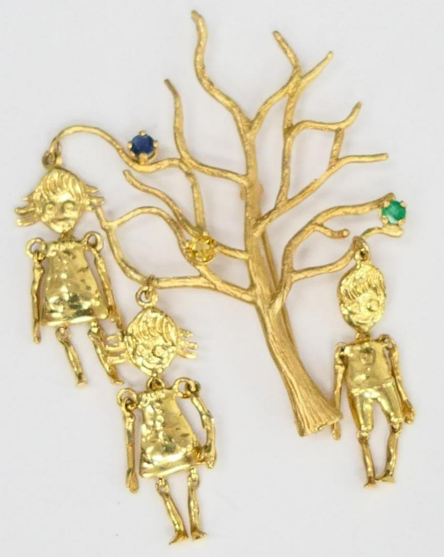 14KT Y GOLD TREE OF LIFE WITH 3 FIGURES AND JEWELS (1 of 9)