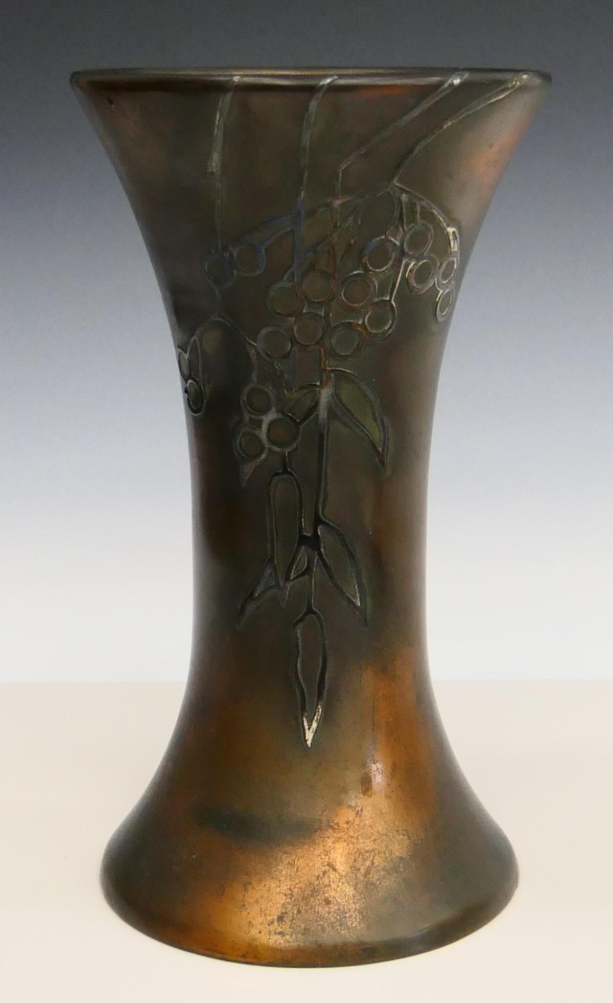 ANTIQUE HEINTZ BRONZE & STERLING VASE GRAPES MOTIF (1 of 10)