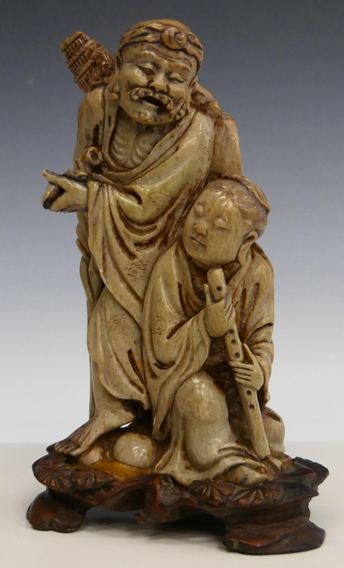 FINELY CARVED CHINESE SOAPSTONE LOHAN GROUP (1 of 8)
