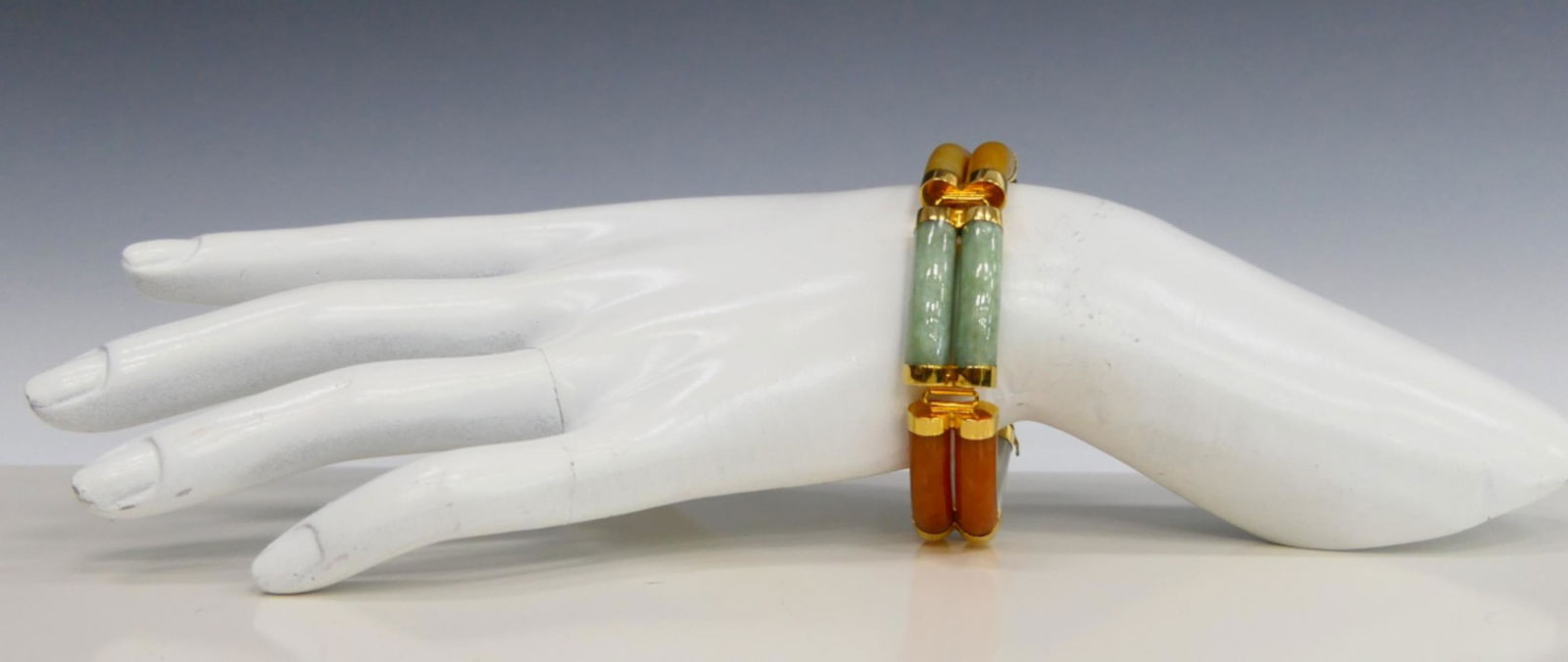 CHINESE 14KT Y GOLD & HARDSTONE BRACELET (1 of 6)