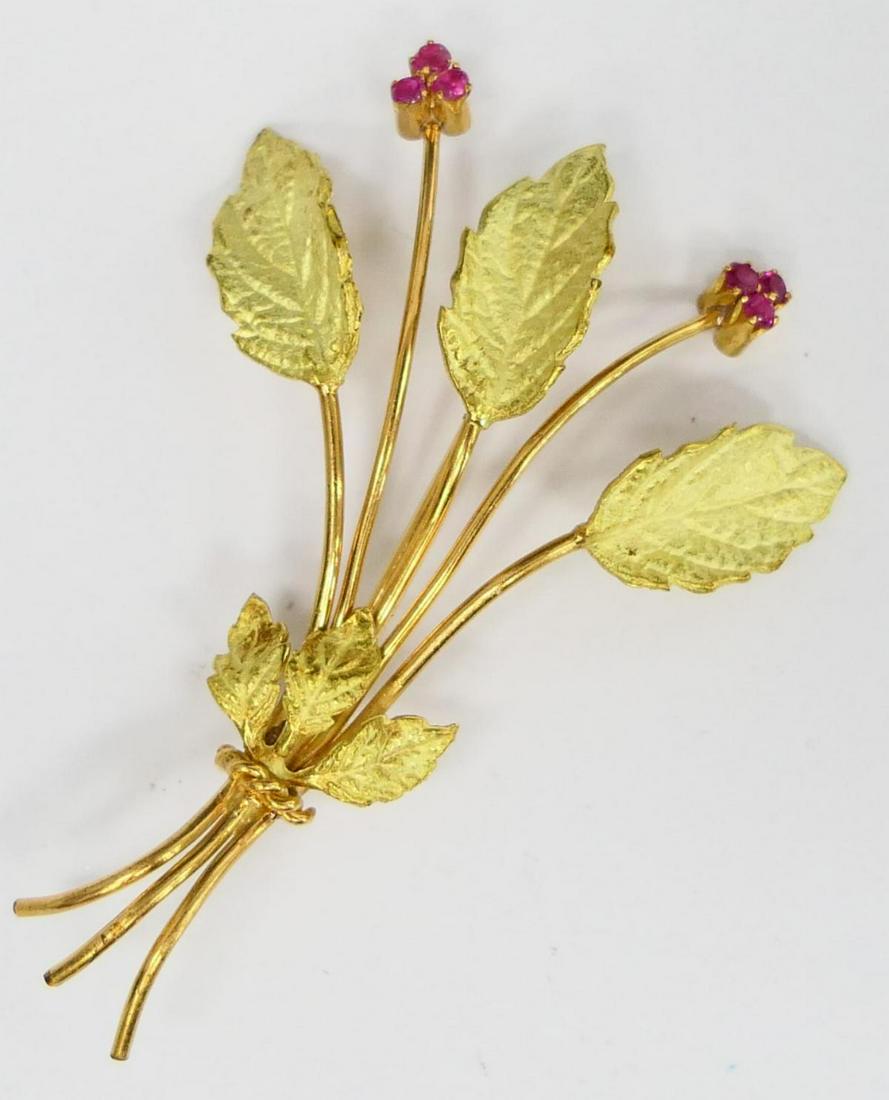 LARGE ANTIQUE LEAF BROOCH WITH RUBIES (1 of 6)