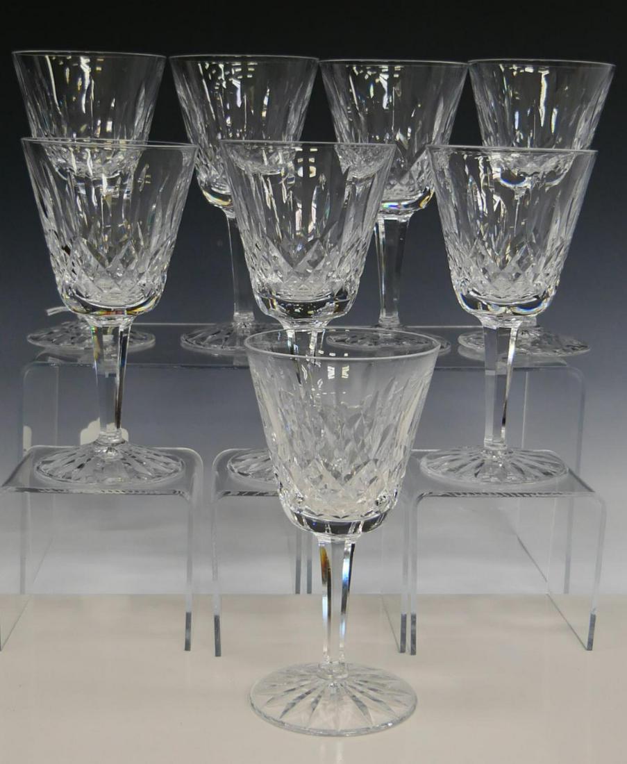 8 WATERFORD CRYSTAL "LISMORE" CLARET WINE GLASSES: A lot of 8 Waterford Irish cut crystal claret wine goblet stemware glasses in the "Lismore" pattern. Each measures approx. 5 7/8" height x 3 1/8" diameter (14.9cm x 3.1cm).