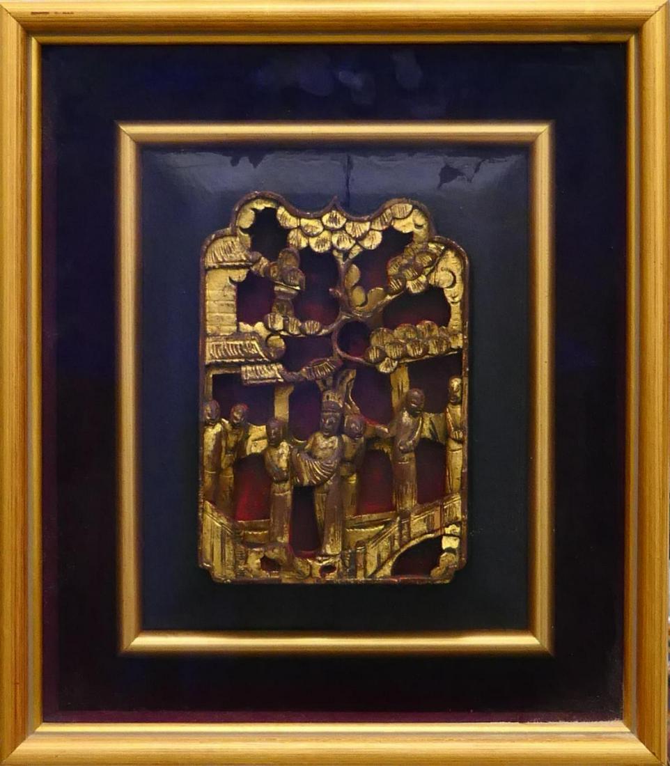 ANTIQUE CHINESE GILT WOOD TEMPLE PLAQUE IN FRAME (1 of 5)
