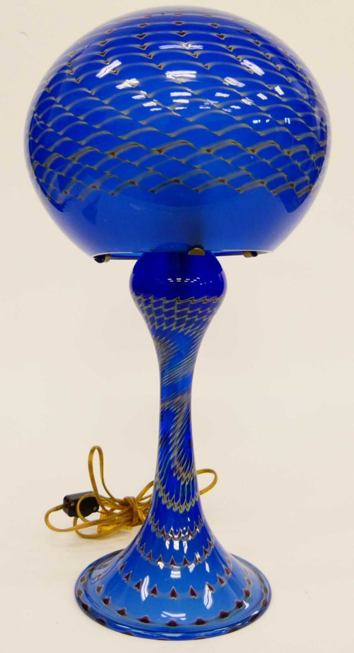 JOSEPH CLEARMAN BLUE ART GLASS LAMP & SHADE (1 of 8)