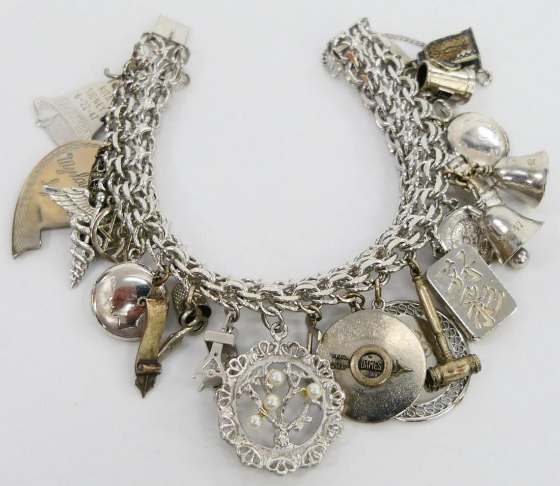HEAVY STERLING SILVER DOUBLE CHAIN CHARM BRACELET (1 of 10)