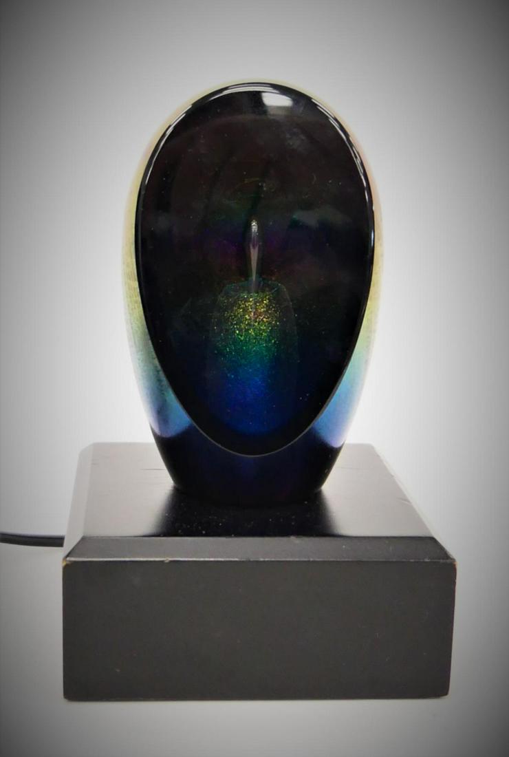 SIGNED IRIDESCENT ART GLASS PAPERWEIGHT w BASE (1 of 4)