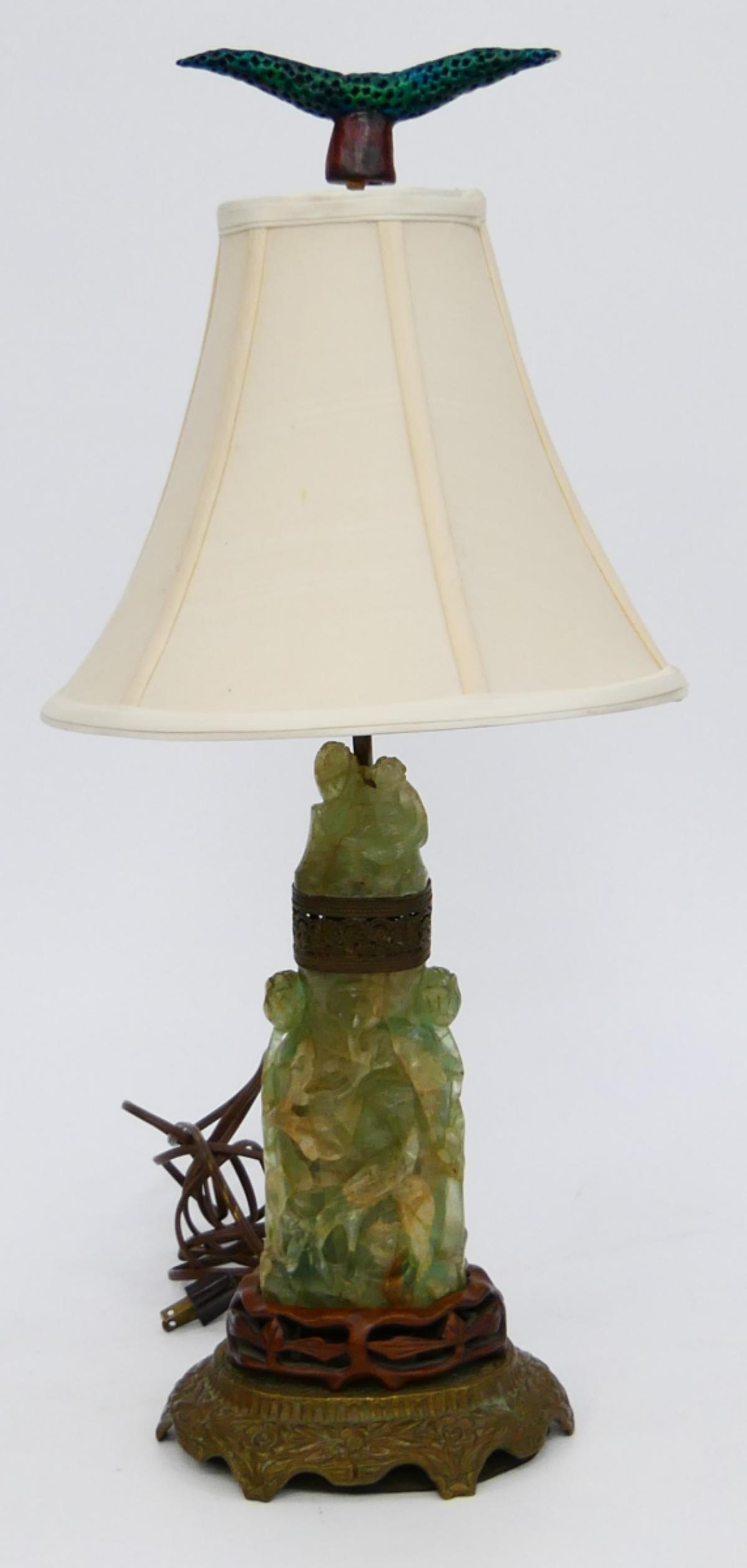 ANTIQUE CHINESE GREEN QUARTZ COVERED VASE LAMP (1 of 9)