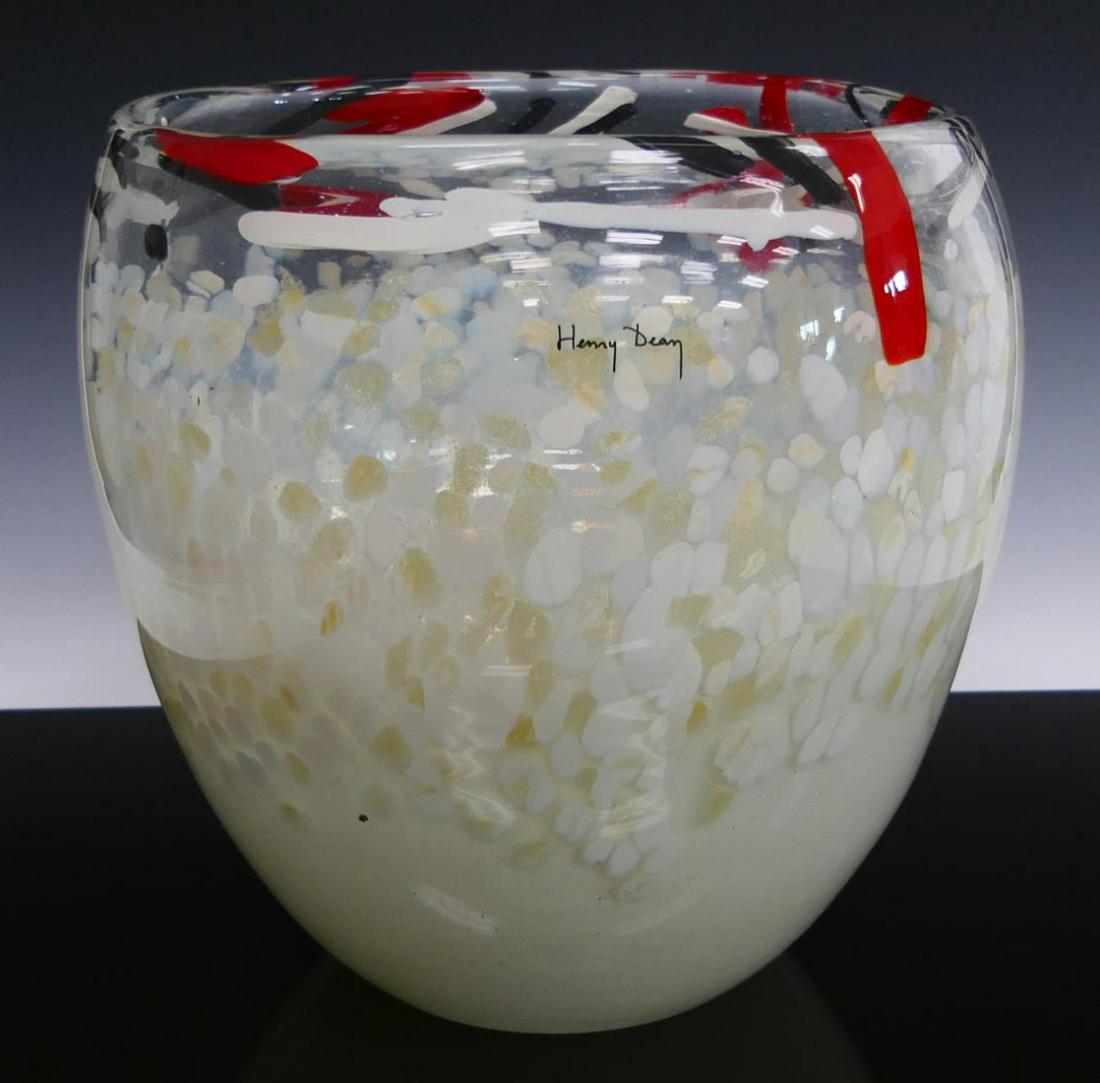 LARGE SIGNED HENRY DEAN ART GLASS VASE (1 of 5)