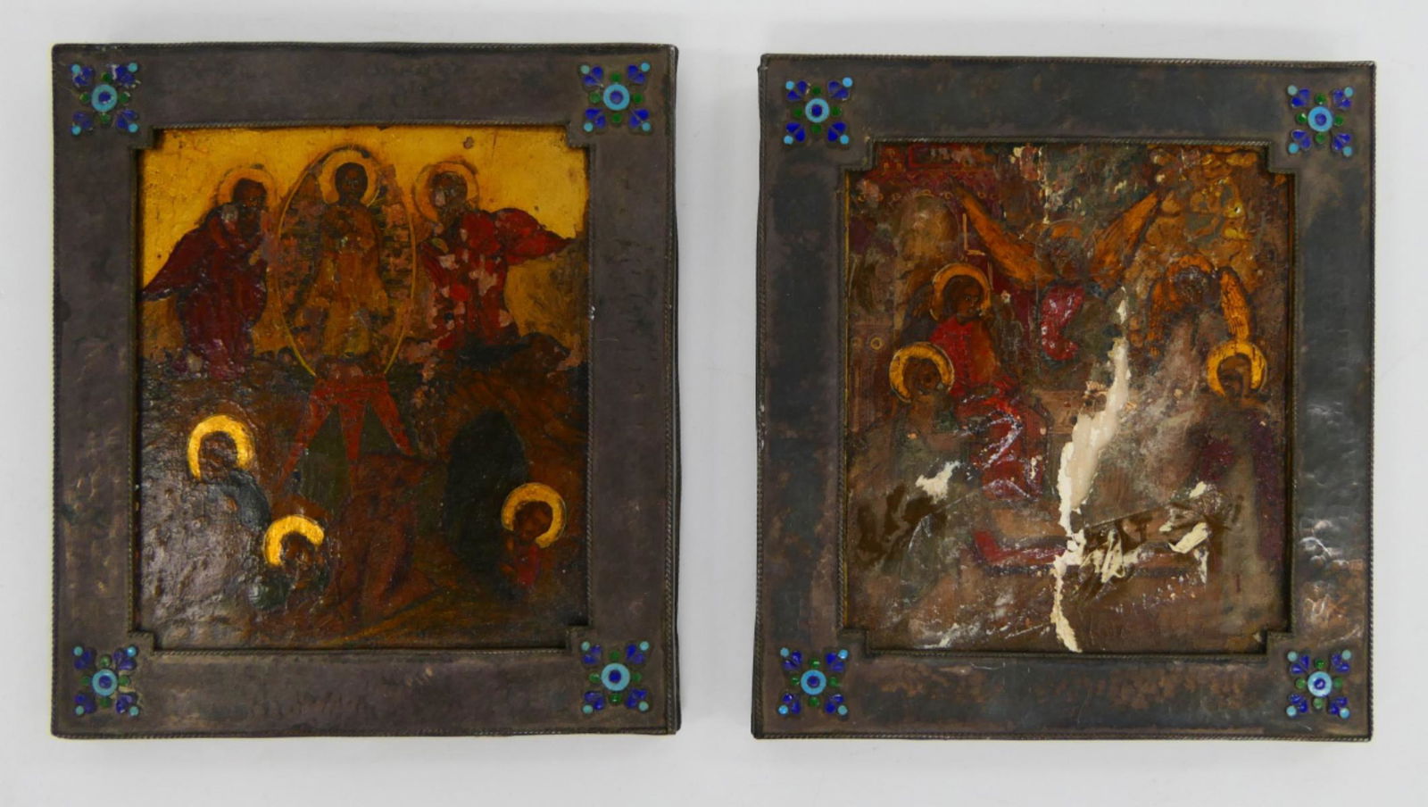 PAIR OF GREEK BYZANTINE 950 SILVER ENAMELED ICONS (1 of 10)