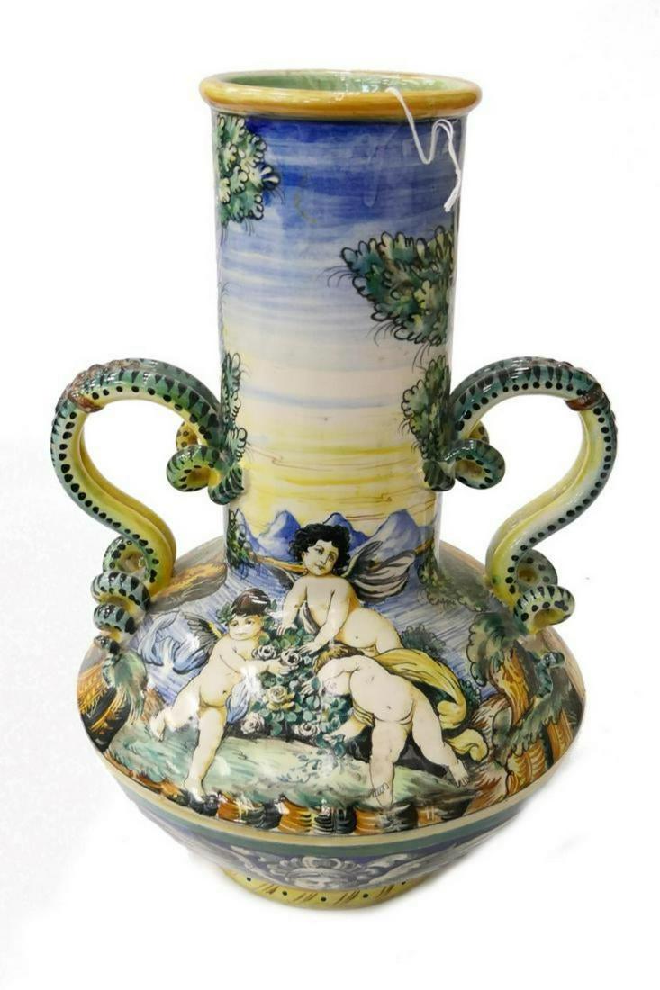 18" ITALIAN LARGE MAJOLICA HANDLED VASE (1 of 5)