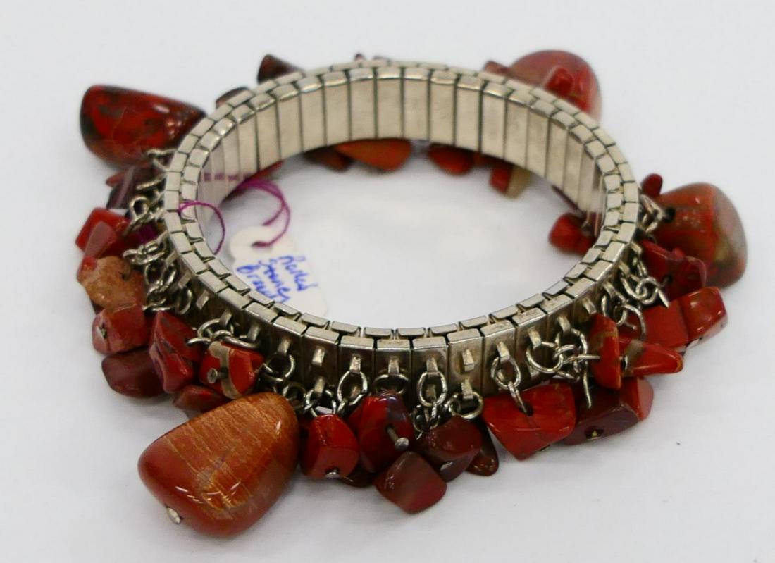 VINTAGE SILVER TONE STRETCH RED JASPER BRACELET (1 of 3)