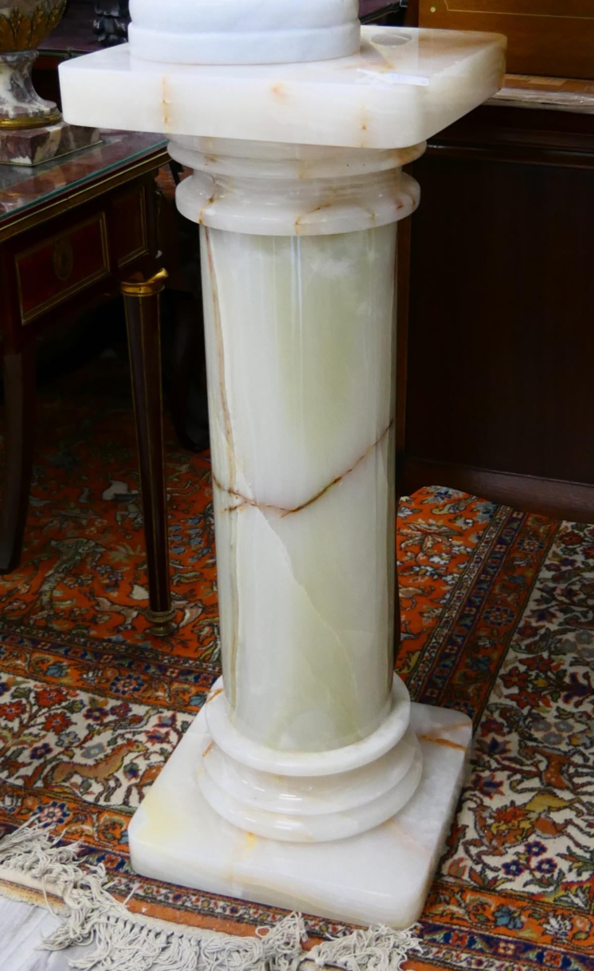 FRENCH WHITE ONYX STONE ROUND COLUMN PEDESTAL (1 of 4)