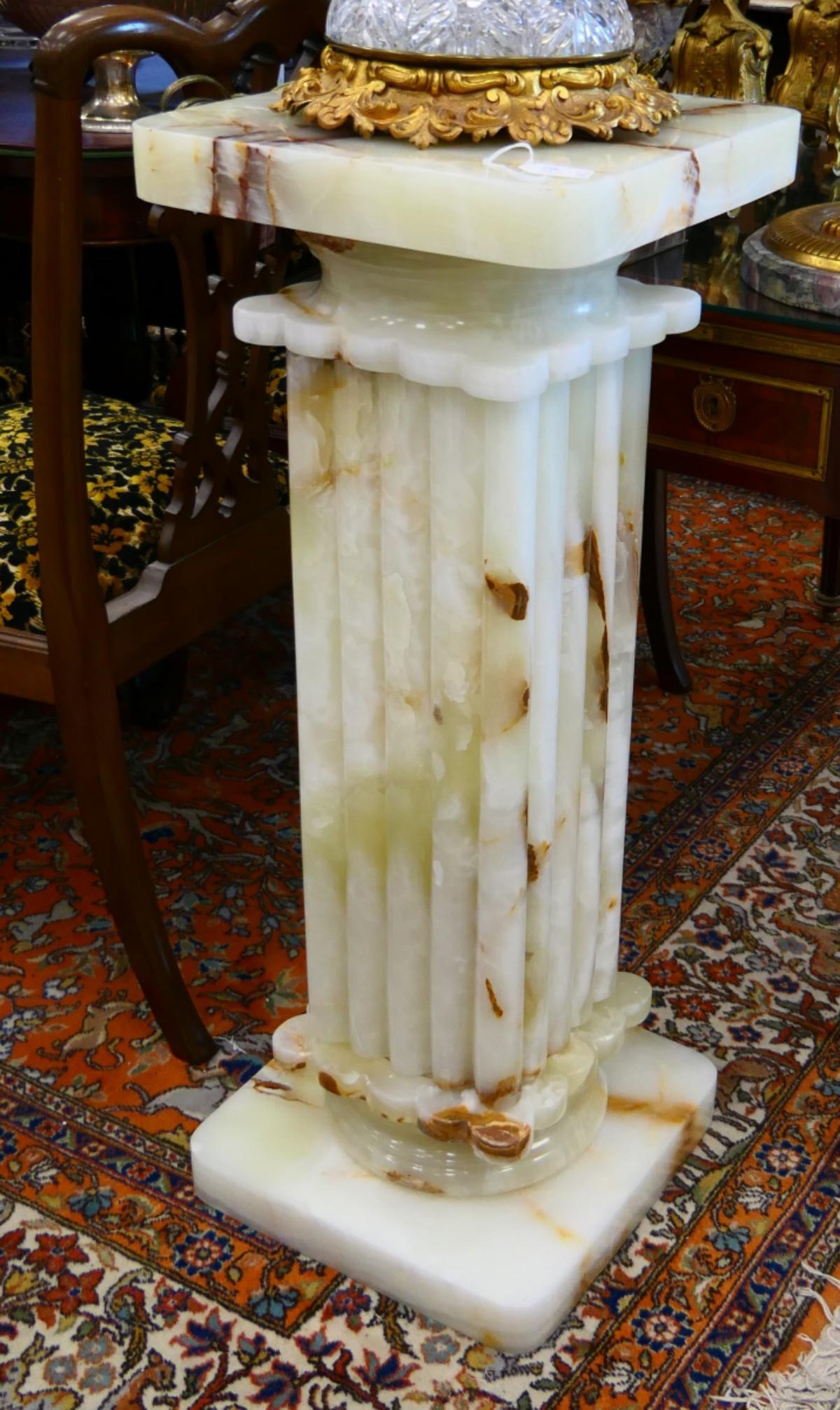 FRENCH WHITE ONYX STONE SQUARE RIBBED PEDESTAL (1 of 4)
