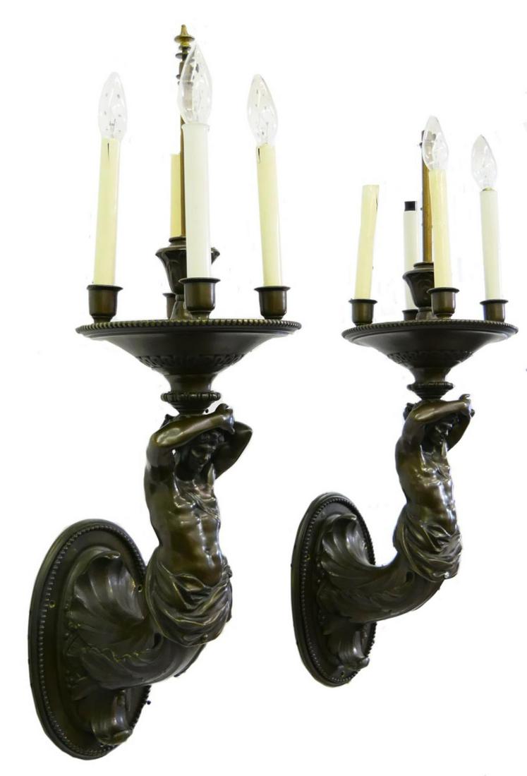 Pr MID CENTURY BRONZE SHIP FIGUREHEAD WALL SCONCES (1 of 13)
