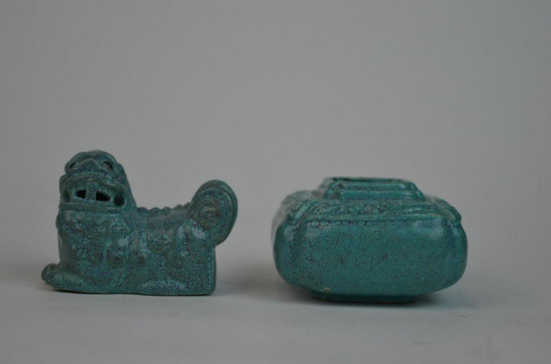 2 CHINESE ROBINS EGG GLAZED PORCELAIN DESK ITEMS (1 of 9)