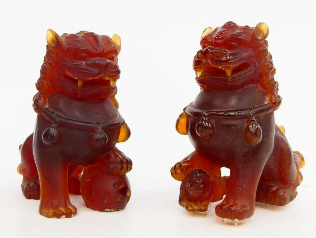 PAIR OF DAUM PATE DE VERRE FOO LION FIGURES (1 of 6)