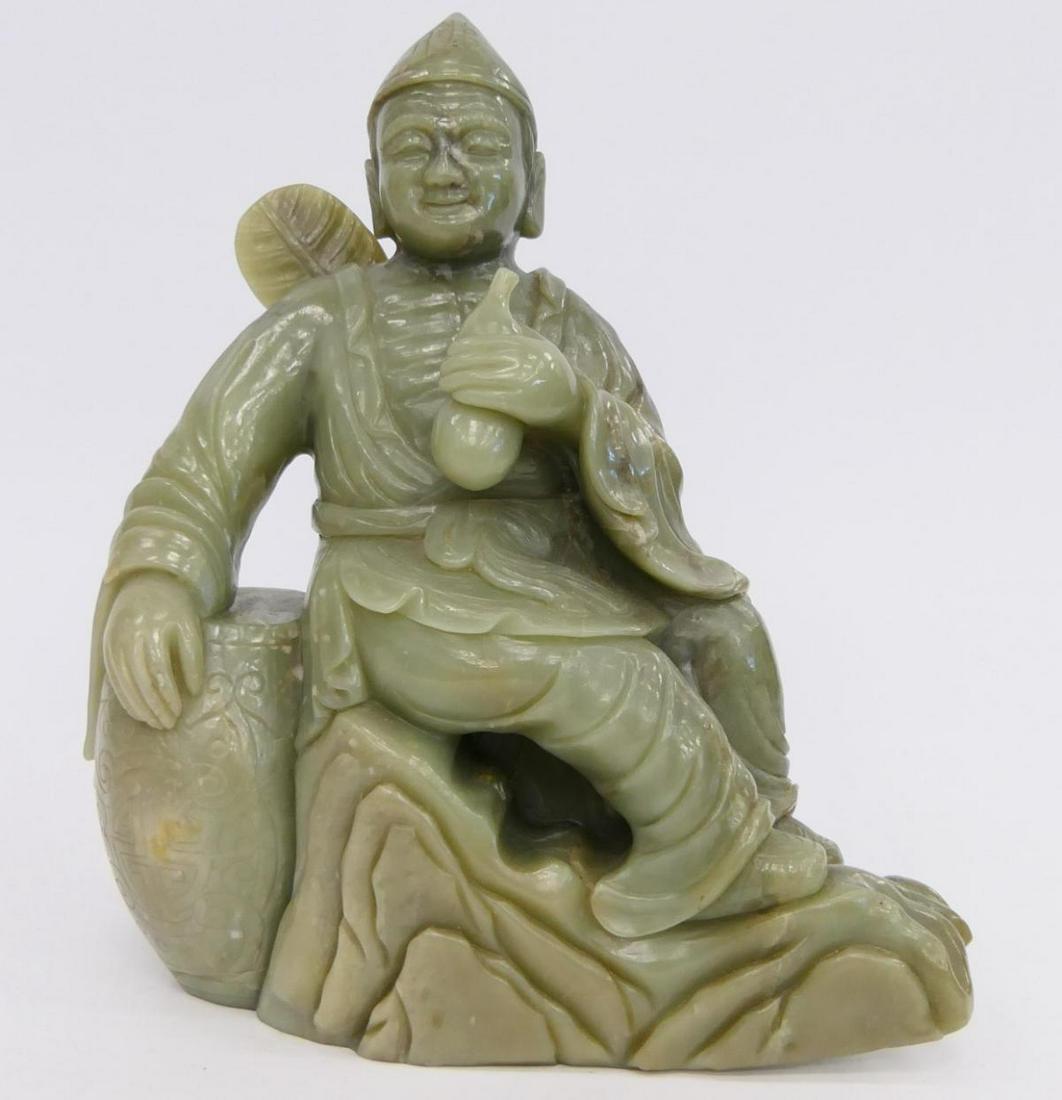 CHINESE CARVED GREEN JADE FIGURAL SCULPTURE (1 of 11)