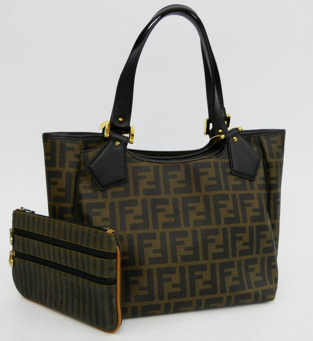 FENDI PURSE W/ WALLET: FENDI PURSE 13" WIDTH & WALLET 7" WIDTH.