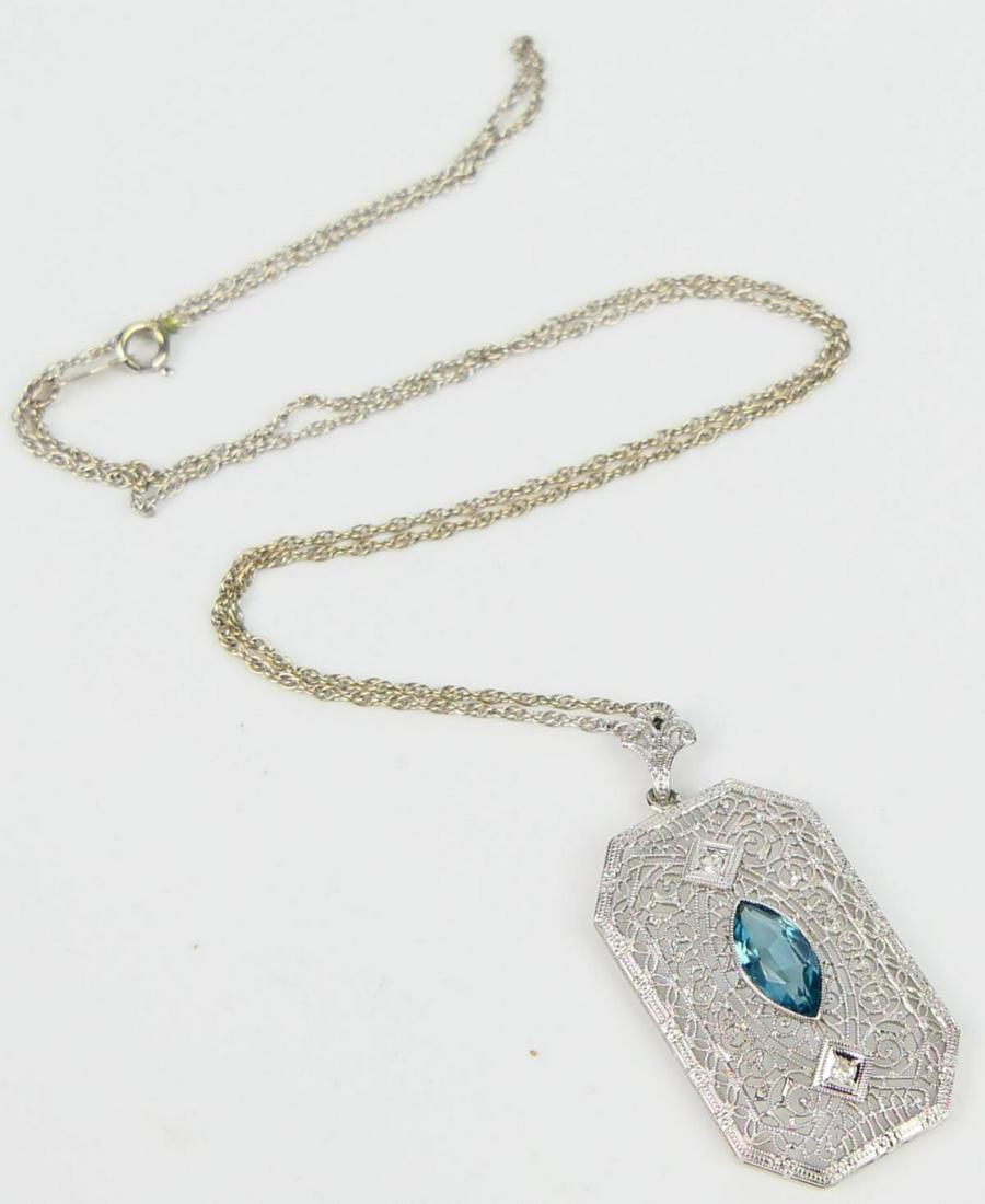 ORIGINAL DECO DIAMOND TOPAZ & 14KT GOLD NECKLACE (1 of 3)