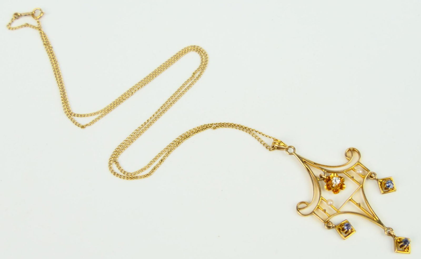 VICTORIAN 14KT Y GOLD PENDANT WITH CHAIN TOPAZ (1 of 3)