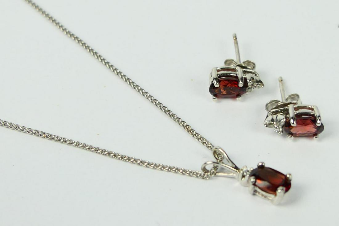 14KT WHITE GOLD GARNET & DIAMOND EARRING SUITE (1 of 4)