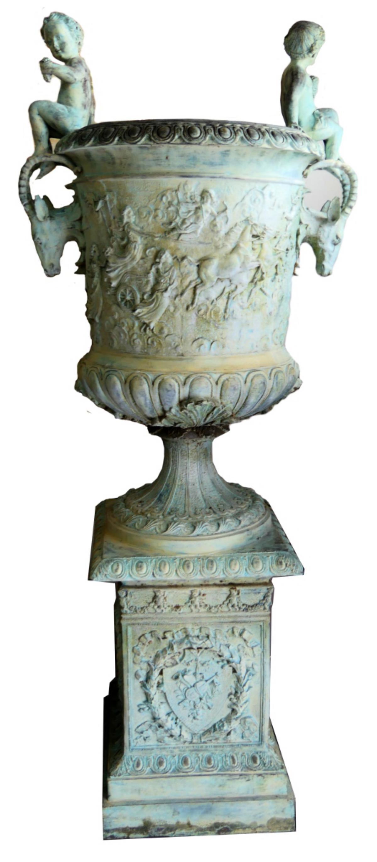 HUGE BRONZE OUTDOOR LAWN URN WITH PUTTI (1 of 7)