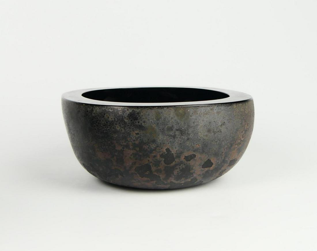 ALFREDO BARBINI BLACK SCAVO TEXTURED MURANO BOWL (1 of 4)
