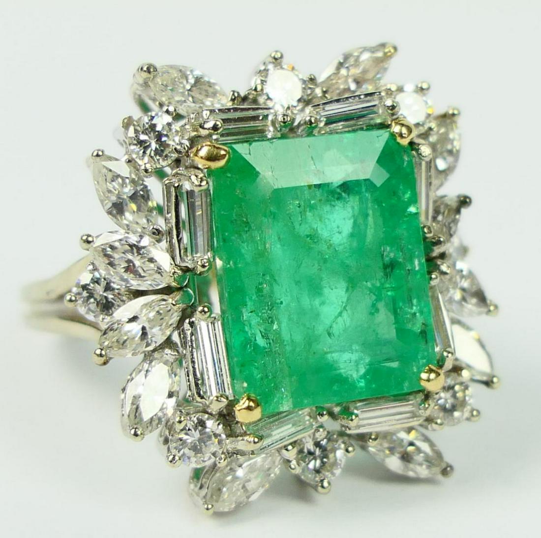 EXQUISITE 6CT. EMERALD AND DIAMOND 14K ESTATE RING (1 of 6)