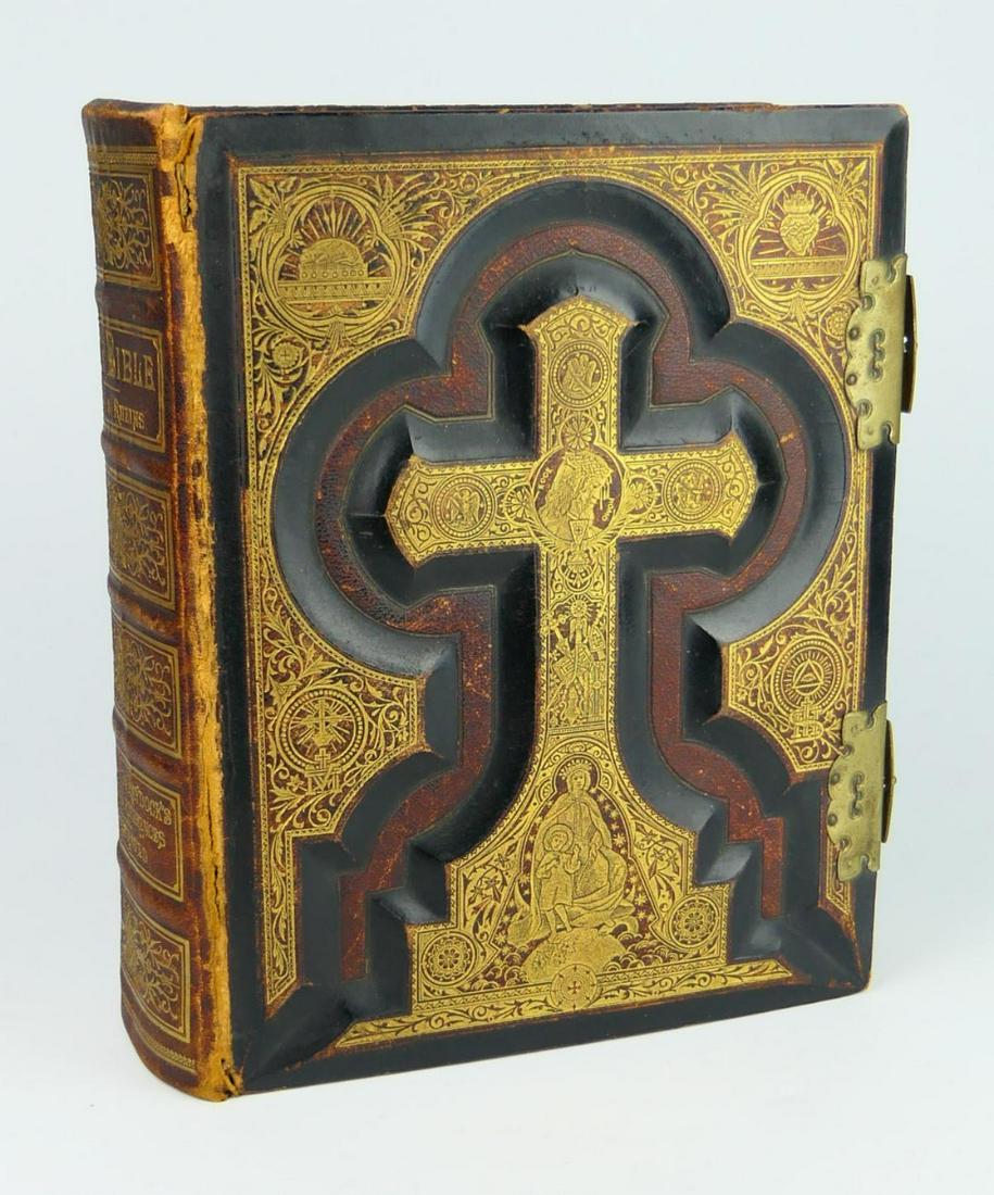 1884 DOUAY-RHEINS ILLUSTRATED LEATHER BOUND BIBLE (1 of 12)