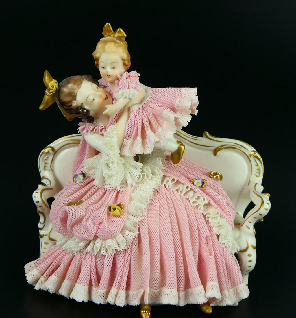 DRESDEN LACE FIGURINE OF LADY AND BABY (1 of 7)
