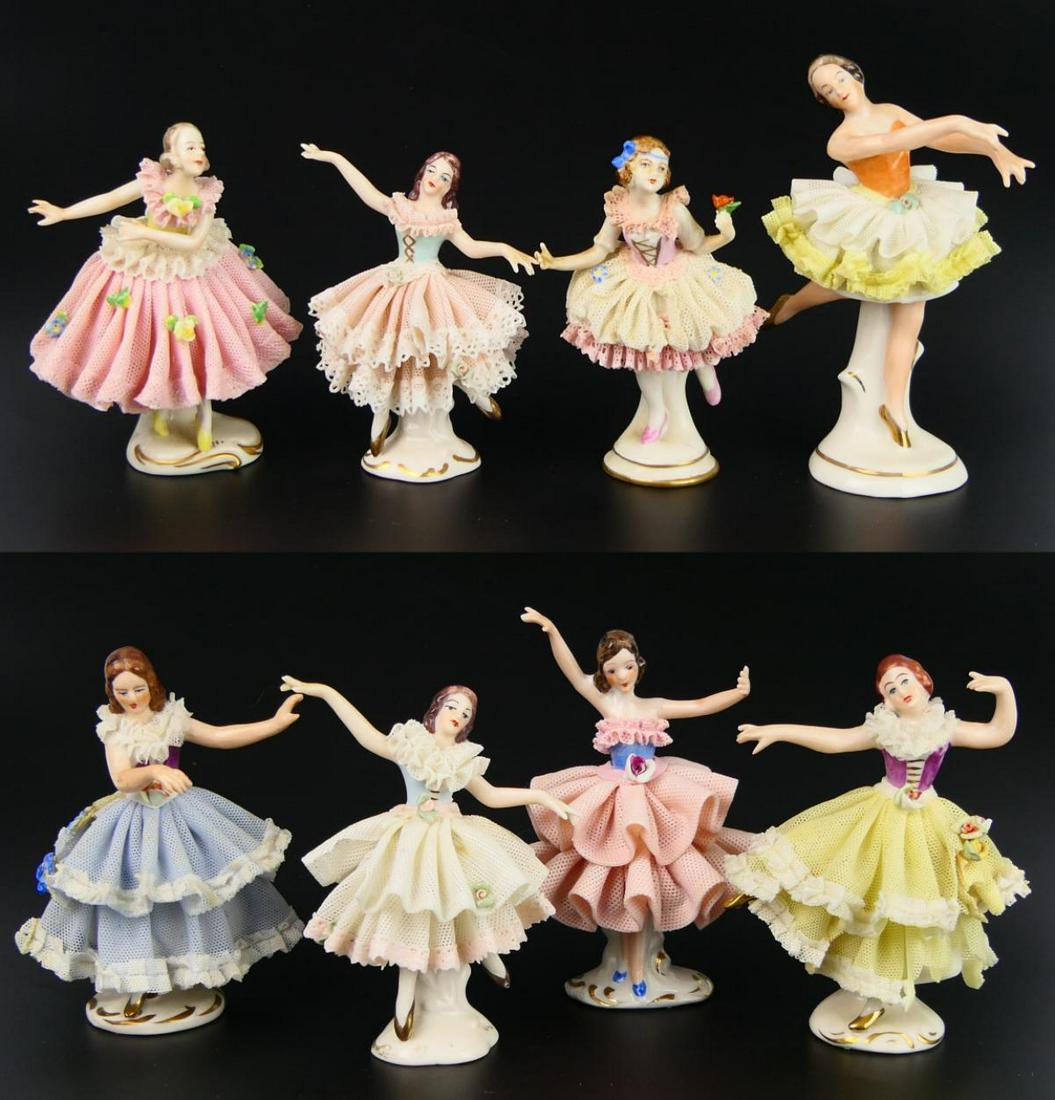 LOT OF 8 DRESDEN SMALL LACE PORCELAIN  DANCERS (1 of 19)