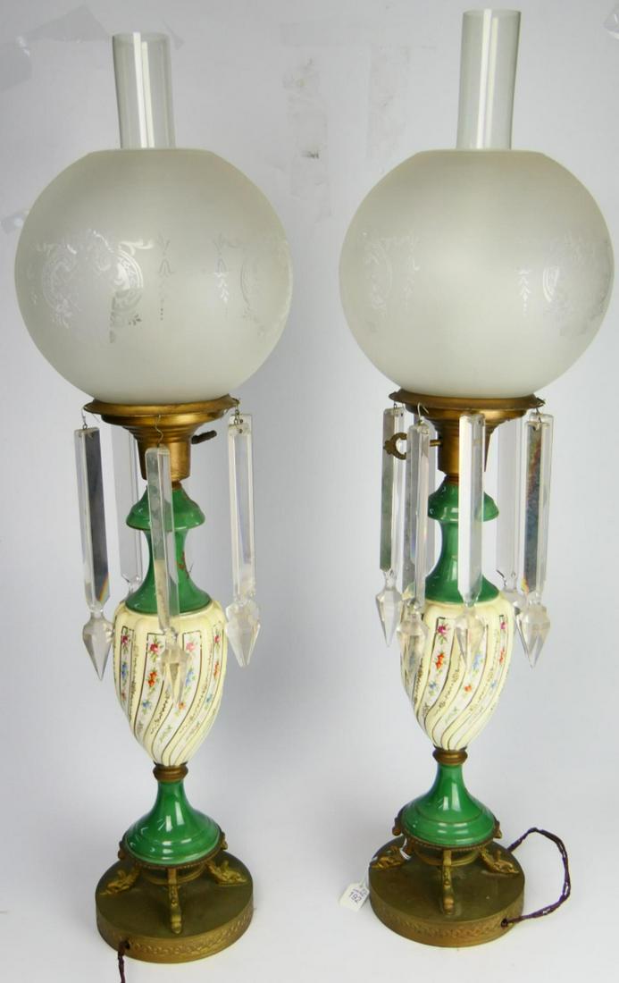 PAIR OF FANCY ANTIQUE CONTINENTAL HURRICANE LAMPS (1 of 4)