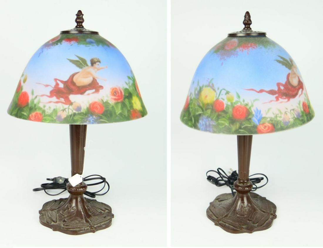 PAIR OF MATCHING REVERSE PAINTED TABLE LAMPS (1 of 6)