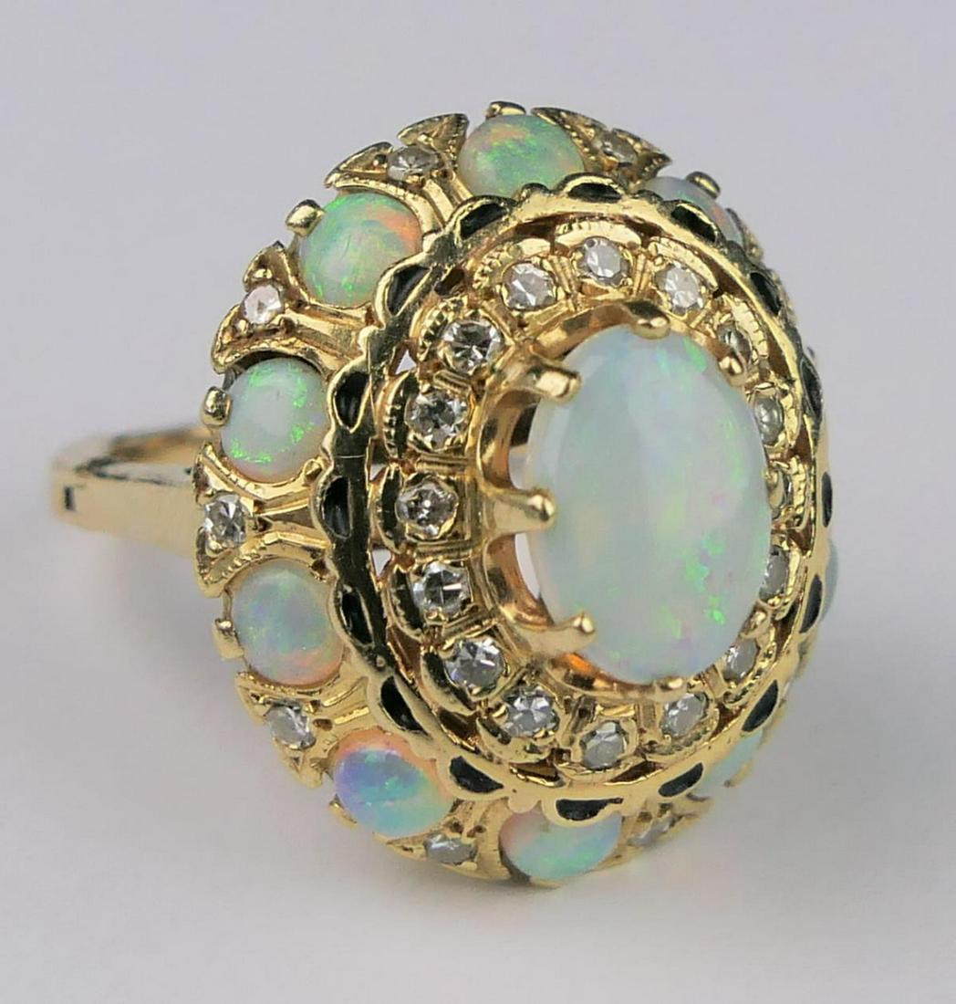 14KT Y GOLD OPAL & DIAMOND LADIES ESTATE DOME RING (1 of 4)