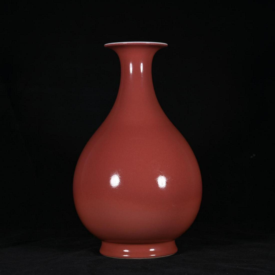 CHINESE OXBLOOD RED GLAZED BOTTLE VASE (1 of 6)