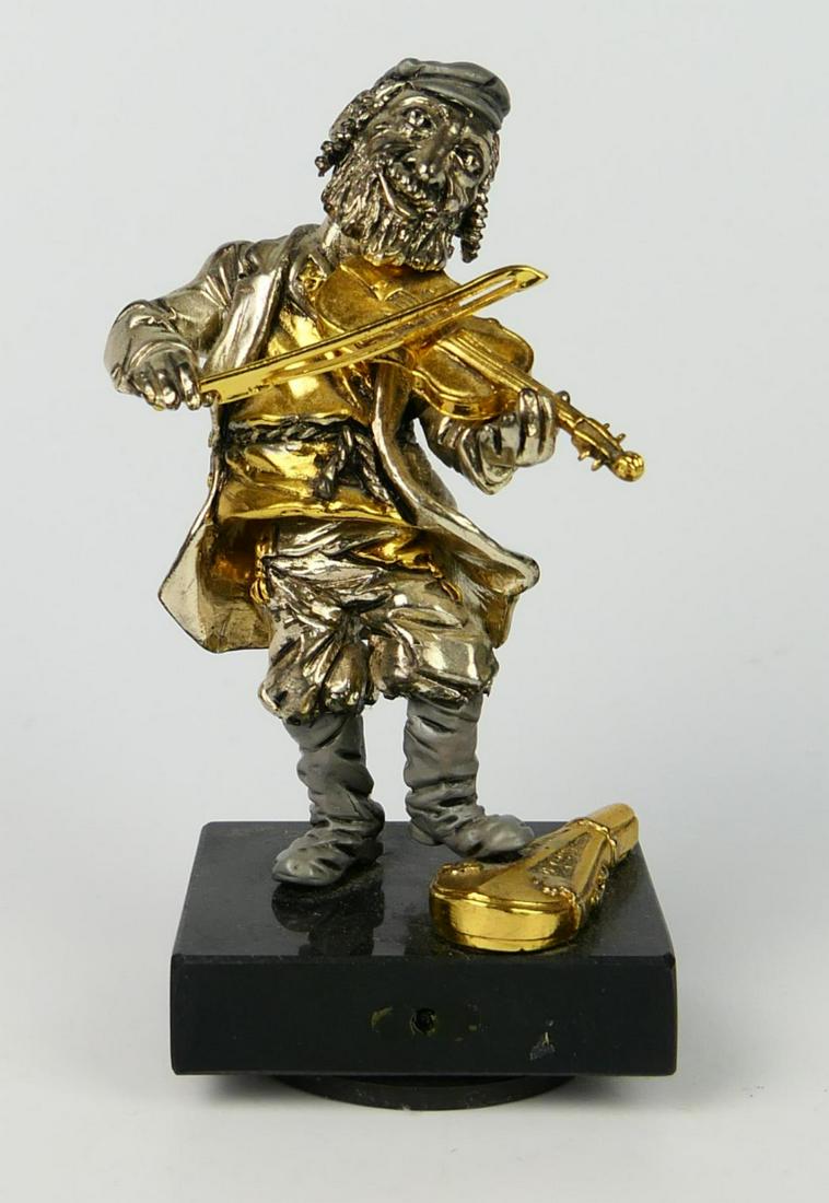 FRANK MEISSLER FIDDLER IN STERLING LIMITED EDITION: Measures 5 1/2" tall plus 1" base. Signed on base 155/600