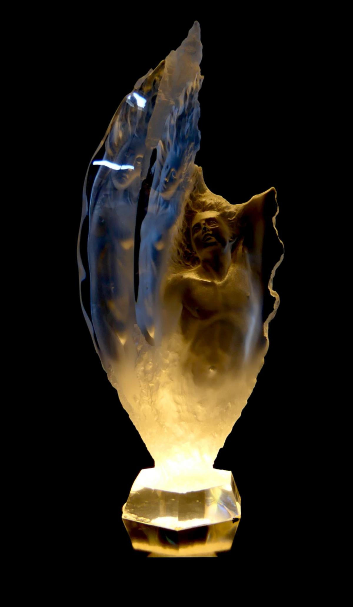 MICHAEL WILKINSON (USA B1954) STUDY OF PROMETHEANS: Michael Wilkinson (AMERICAN / CALIFORNIA / NEW YORK, Born 1954) clear and frosted acrylic sculpture depicting nude figures titled "A Study of Prometheans". The artist adds this note about the work: "T